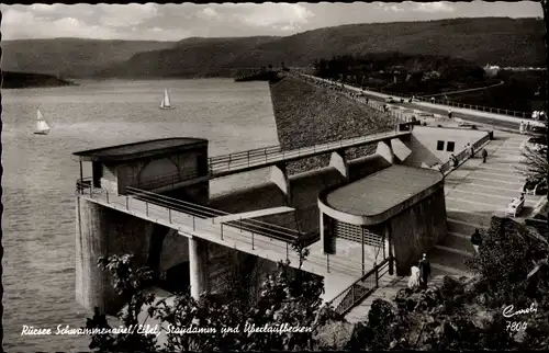 Ak Schwammenauel Heimbach in der Eifel, Talsperre, Rursee, Staudamm und Überlaufbecken