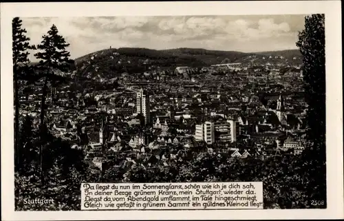 Ak Stuttgart in Württemberg, Totalansicht vom Ort, Gedicht