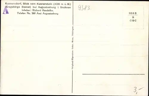 Ak Kunnersdorf Augustusburg im Erzgebirge, Blick vom Kunnerstein