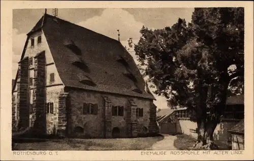 Ak Rothenburg ob der Tauber Mittelfranken, Ehemalige Rossmühle mit alter Linde