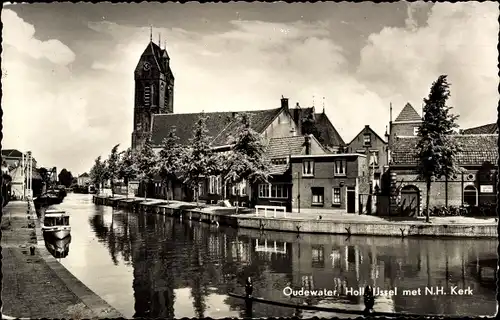 Ak Oudewater Utrecht Niederlande, Holl. IJssel met N.H. Kerk