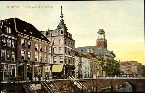 Ak Utrecht Niederlande, Oude Gracht, Viebrug, Brücke
