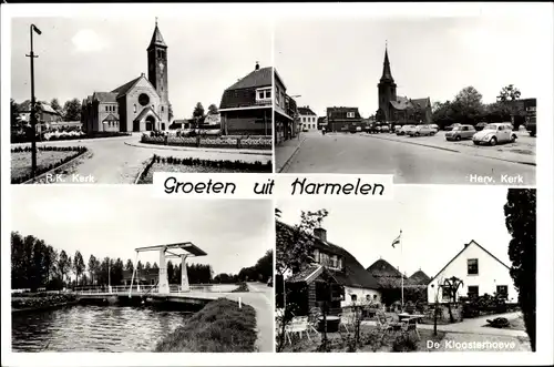 Ak Harmelen Utrecht, R.K. Kerk, De Kloosterhoeve, Herv. Kerk
