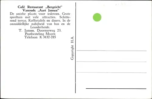 Ak Maarn Utrecht, Cafe Restaurant Bergzicht, Vanouds Aart Jansen