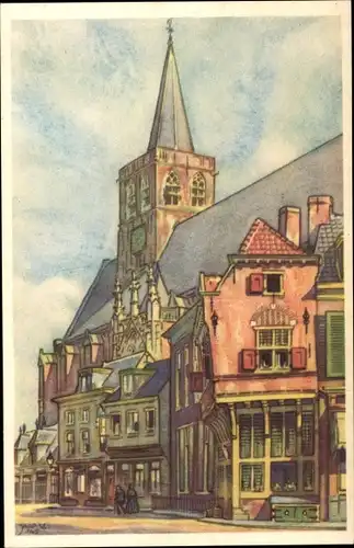 Künstler Ak Amersfoort Utrecht Niederlande, Zevenhuizen met St. Joriskerk