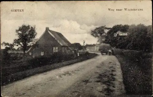 Ak Gieten Drenthe Niederlande, Weg naar Wildervank