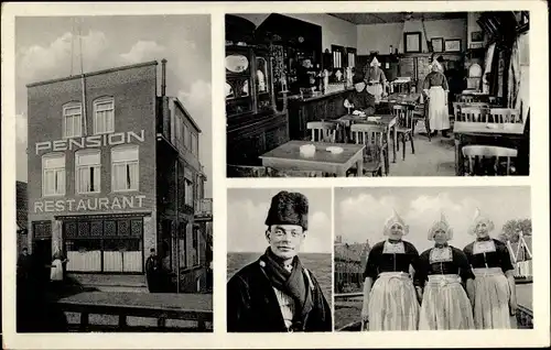 Ak Volendam Nordholland Niederlande, Hotel Cafe-Restaurant Fritz Veldhuizen, Niederländische Tracht