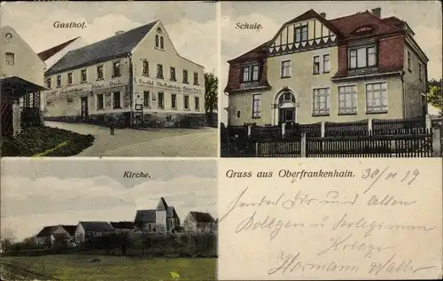 Ak Oberfrankenhain Frohburg in Sachsen, Gasthof, Kirche, Schule