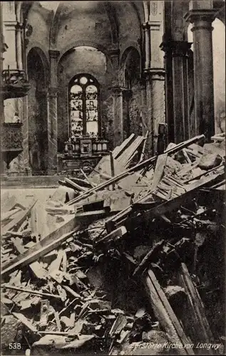 Ak Longwy Meurthe et Moselle, Zerstörte Kirche, I. WK