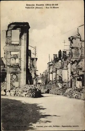 Ak Verdun Meuse, Rue St. Maure, I. WK, Zerstörungen