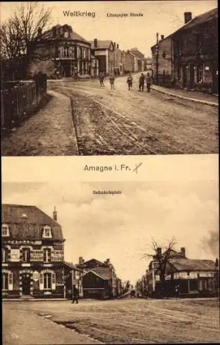 Ak Amagne Ardennes, Linoquyer Straße, Bahnhofsplatz