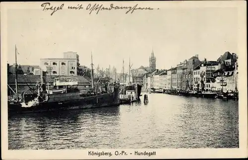 Ak Kaliningrad Königsberg Ostpreußen, Hundegatt, Hafenpartie, Schiffe, Kirchturm