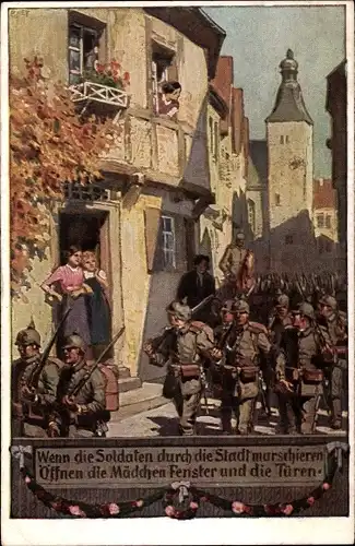 Lied Ak Hey, Paul, Unsere Feldgrauen, Soldatenliederpostkarte Nr. 2, Wenn die Soldaten marschieren