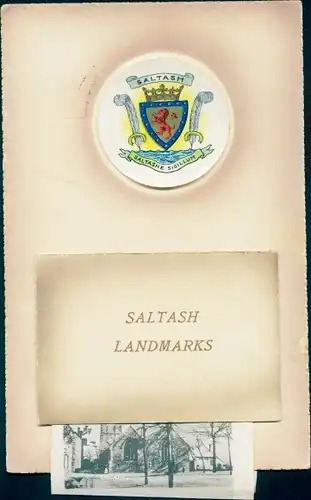 Leporello Ak Saltash Cornwall England, Wappen, Kirche