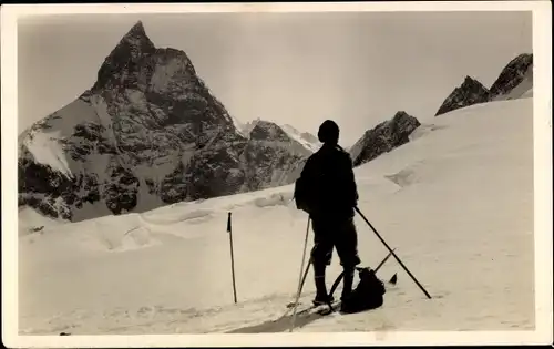 Foto Ak Skiläufer, Berggipfel