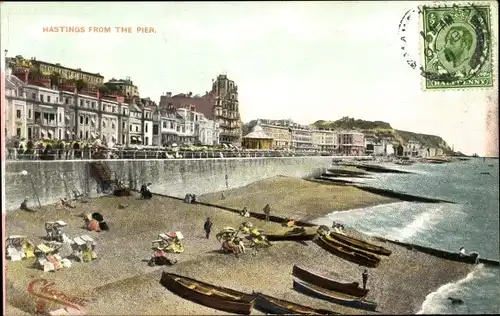 Ak Hastings East Sussex England, From the Pier, Boote, Ufer