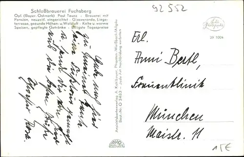 Ak Fuchsberg Teunz in der Oberpfalz, Schlossbrauerei, Gartenpartie