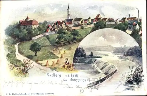 Ak Friedberg in Bayern, Blick auf den Ort und den Lech