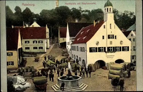 Ak Mainburg im Hallertau Niederbayern, Marktplatz mit Hopfenmarkt