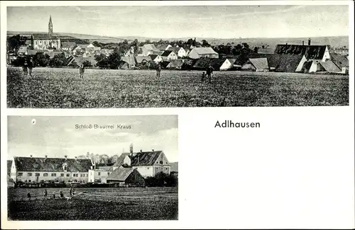 Ak Adlhausen Langquaid Niederbayern, Totalansicht vom Ort, Schlossbrauerei Kraus, Kirche