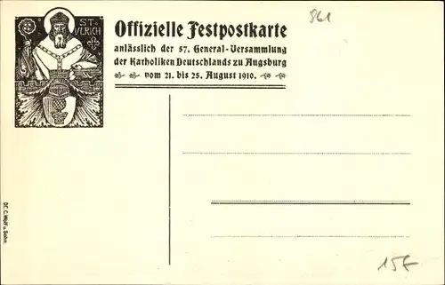 Steindruck Ak Bischof, Anton, Augsburg, 57. Generalversammlung der Katholiken 1910, Festhalle