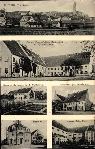 Ak Kirchheim in Schwaben, Gasthof Adler, Kaufhaus Waldmann, Postamt, Schlosshof