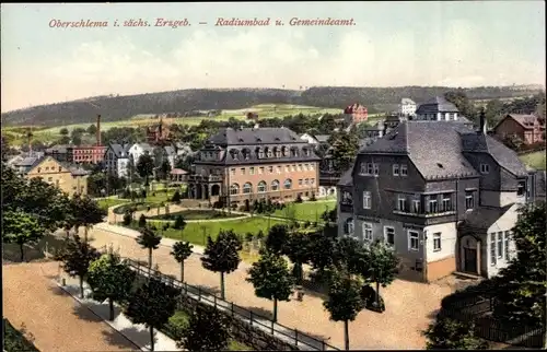 Ak Oberschlema Bad Schlema im Erzgebirge, Radiumbad und Gemeindeamt