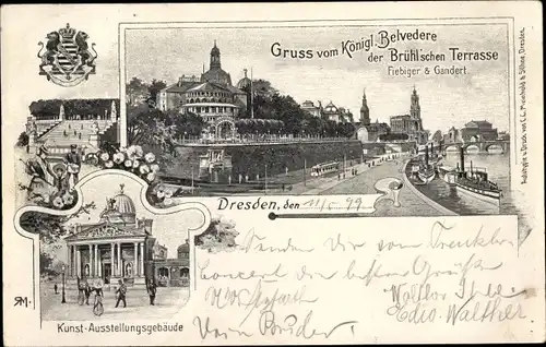 Ak Dresden, Königl. Belvedere, Brühl'sche Terrasse, Fiebiger & Gandert, Kunst-Ausstellungsgebäude