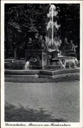 Ak Crimmitschau in Sachsen, Brunnen am Friedenshain