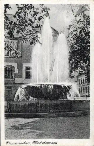 Ak Crimmitschau in Sachsen, Fontäne am Kinderbrunnen, Haus