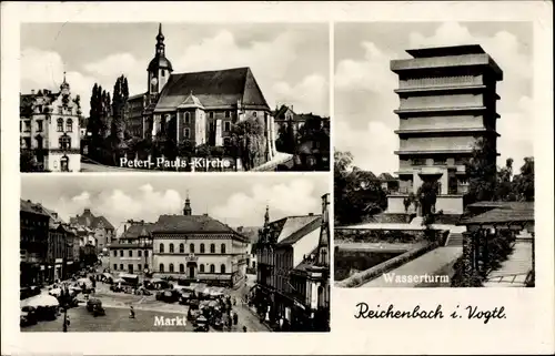 Ak Reichenbach im Vogtland, Peter-Pauls-Kirche, Wasserturm, Markt