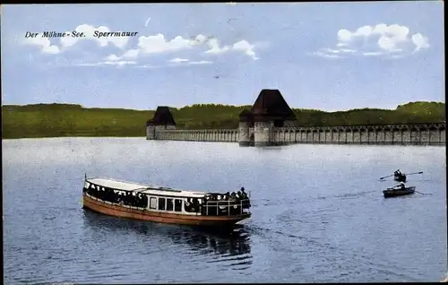 Ak Möhnesee in Westfalen, Talsperre, Ausflugsschiff