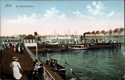 Ak Kiel Schleswig Holstein, Reventloubrücke, Dampfer, Segelschiff