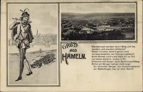 Ak Hameln in Niedersachsen, Der Rattenfänger, Panorama vom Ort