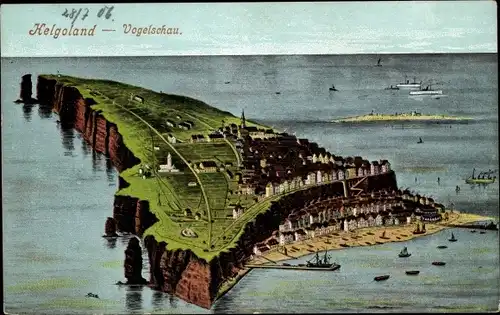Künstler Ak Helgoland, Totalansicht von der Insel aus der Vogelschau