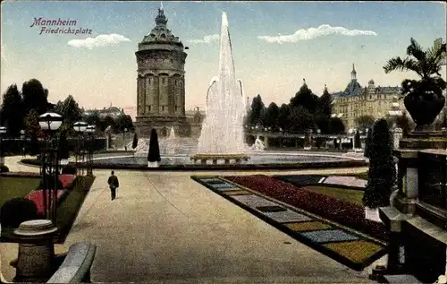 Ak Mannheim in Baden, Friedrichsplatz, Wasserturm, Fontäne