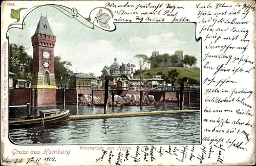 Ak Hamburg Mitte St. Pauli, Wasseruhr am Hafen