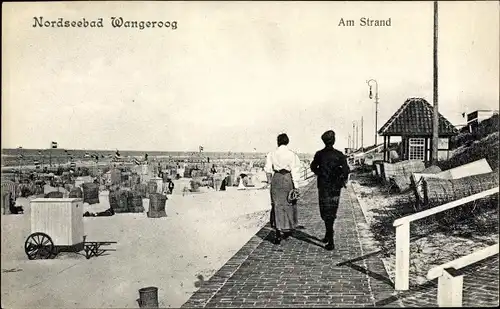 Ak Nordseebad Wangerooge in Ostfriesland, Am Strand, Strandkörbe, Promenade