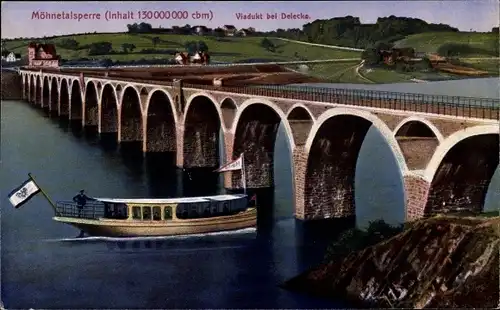 Ak Delecke Möhnesee in Westfalen, Möhnetalsperre, Viadukt, Schiff