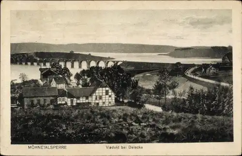 Ak Delecke Möhnesee in Westfalen, Möhnetalsperre, Viadukt, Fachwerkhaus