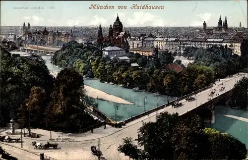 Ak München Bayern, Totalansicht von Haidhausen aus, Brücke