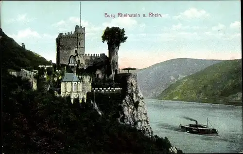 Ak Trechtingshausen am Rhein, Burg Rheinstein, Schiff