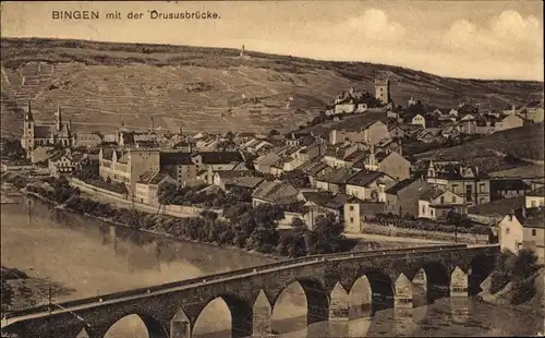 Ak Bingen am Rhein, Ortsansicht mit Drususbrücke