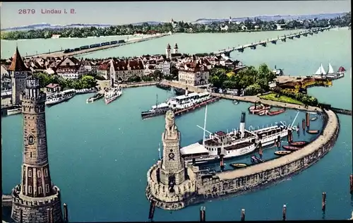 Ak Lindau am Bodensee Schwaben, Hafen, Ansicht von oben
