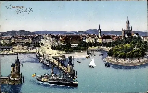 Ak Konstanz am Bodensee, Hafeneinfahrt, Schiff
