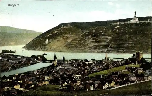 Ak Bingen am Rhein, Panorama, Denkmal