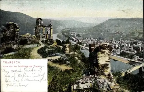Ak Traben Trarbach an der Mosel, Blick von der Gräfinburg auf Traben