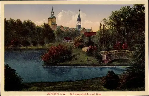 Ak Minden in Westfalen, Schwanenteich und Dom