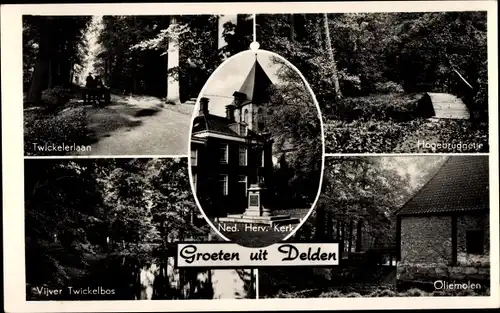 Ak Delden Gelderland, Ned. Herv. Kerk, Oliemolen, Twickelerlaan