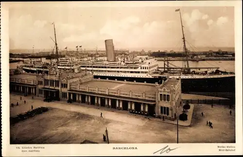 Ak Barcelona Katalonien Spanien, Dampfschiff im Hafen